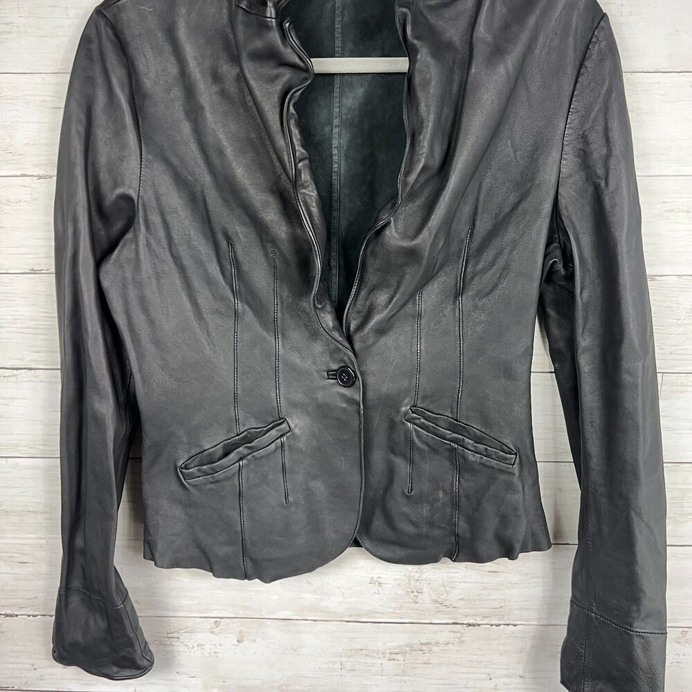 Women's Black Leather Jacket - Picture 3 of 4